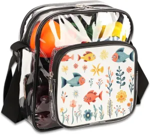 Clear Crossbody Bag Stadium Approved Ocean Fishes Transparent Bag for Festivals, Sports Events, Concerts,Beach Bag for Women Men Underwater Seaweed Clear Purse with Front Pocket Messenger Bag