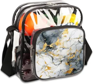 Clear Crossbody Bag Stadium Approved Premium Marble Transparent Bag for Festivals, Sports Events, Concerts,Beach Bag for Women Men Granite Textures Clear Purse with Front Pocket Messenger Bag