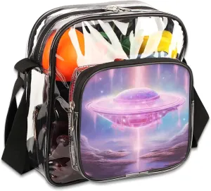 Clear Crossbody Bag Stadium Approved Ufo Spacecraft Transparent Bag for Festivals, Sports Events, Concerts,Beach Bag for Women Men Clear Purse with Front Pocket Messenger Bag with Adjustable Strap