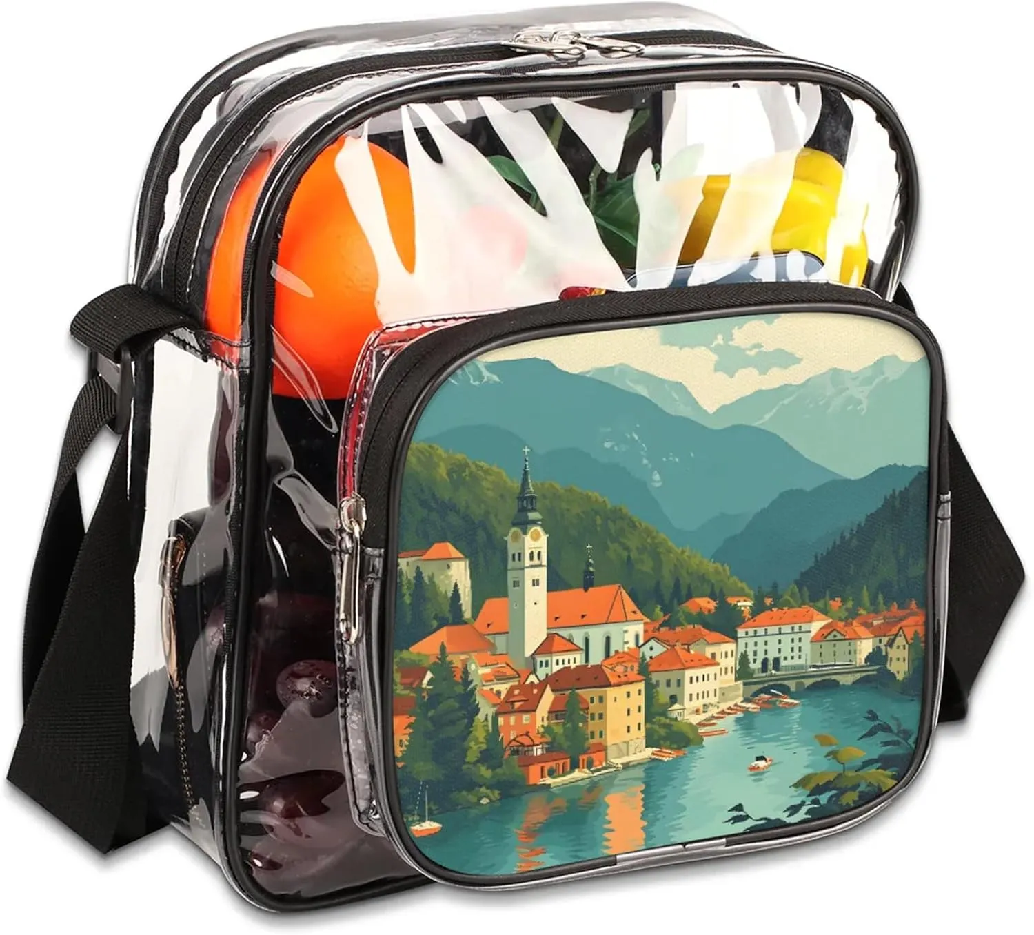 Clear Crossbody Bag Stadium Approved Village Transparent Bag for Festivals, Sports Events, Concerts,Beach Bag for Women Men Clear Purse with Front Pocket Messenger Bag with Adjustable Strap