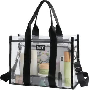 Clear Tote Bag Stadium Approved, Thick Clear Bag for Women Transparent Crossbody Shoulder Bag for Sports Events, Concert, Beach, Work