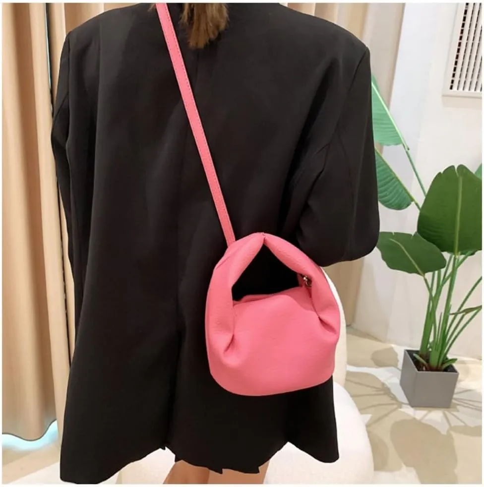 Cloud Small Handbag PU Leather Single Shoulder Crossbody Bag and Folds Design Purse for Women (Pink)