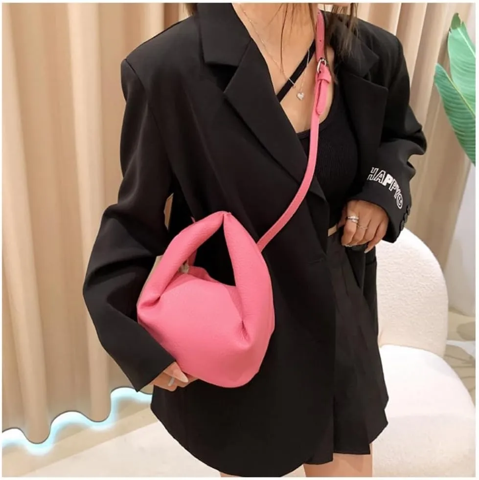 Cloud Small Handbag PU Leather Single Shoulder Crossbody Bag and Folds Design Purse for Women (Pink)