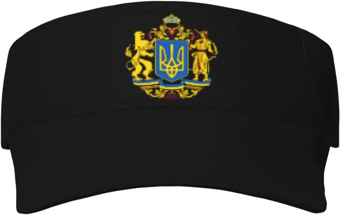 Coat of Arms Ukraine Adult Sun Visor Cap - UV Protection, Breathable, Adjustable, Sports & Outdoor Hat Black