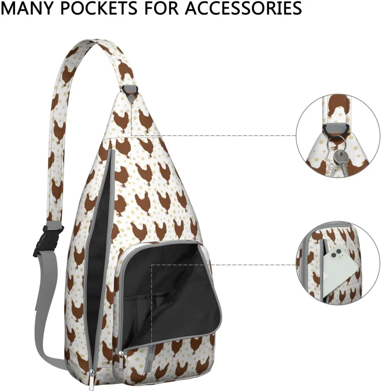 Cocks Crossbody Bag Daypack for Women Men Lightweight Waterproof Sling Bag Backpack Hiking Cycling