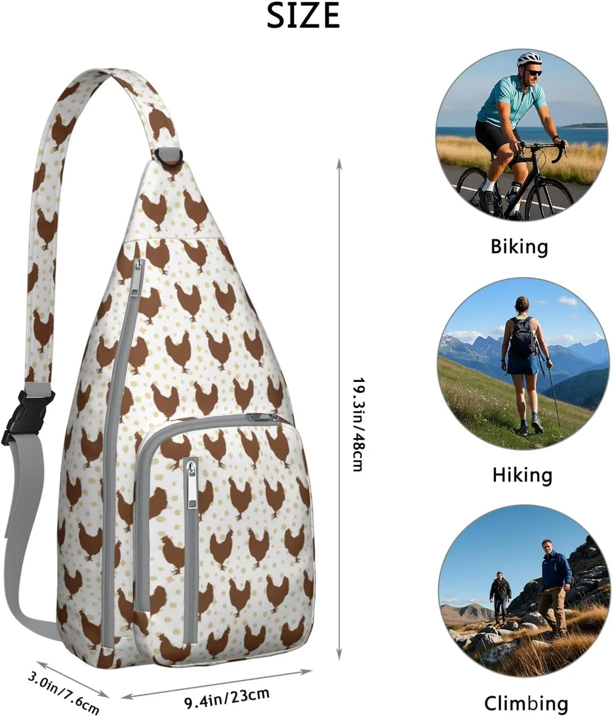 Cocks Crossbody Bag Daypack for Women Men Lightweight Waterproof Sling Bag Backpack Hiking Cycling