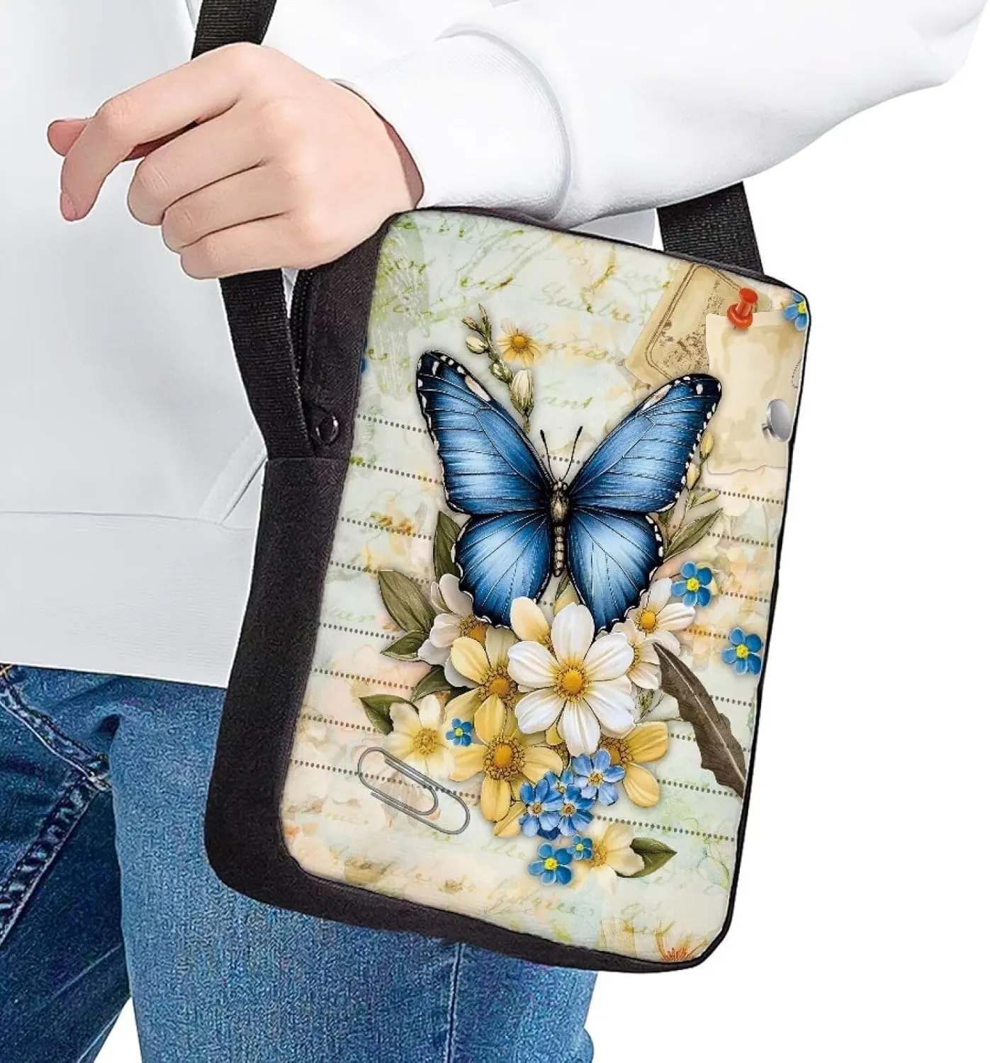 COEQINE Butterfly Crossbody Bags for Women Aesthetic Travel Purse for Ladies Teen Girls Mini Shoulder Bag Crossbody Tote Bag With Strap Adjustable for Birthday