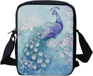 COEQINE Large Boho Crossbody Bags for Women Blue Peacock Bags with Back Zipper Pocket for Girls Teen Aesthetic Purse for Ladies Teen Travel Backpack Shoulder Bag