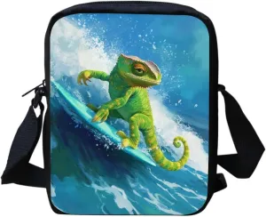 COEQINE Novelty Crossbody Purse for Travel Lizard Surfing Purse Bag With Shoulder Strap Adjustable Lightweight Messenger Bag With Back Zipper Pocket
