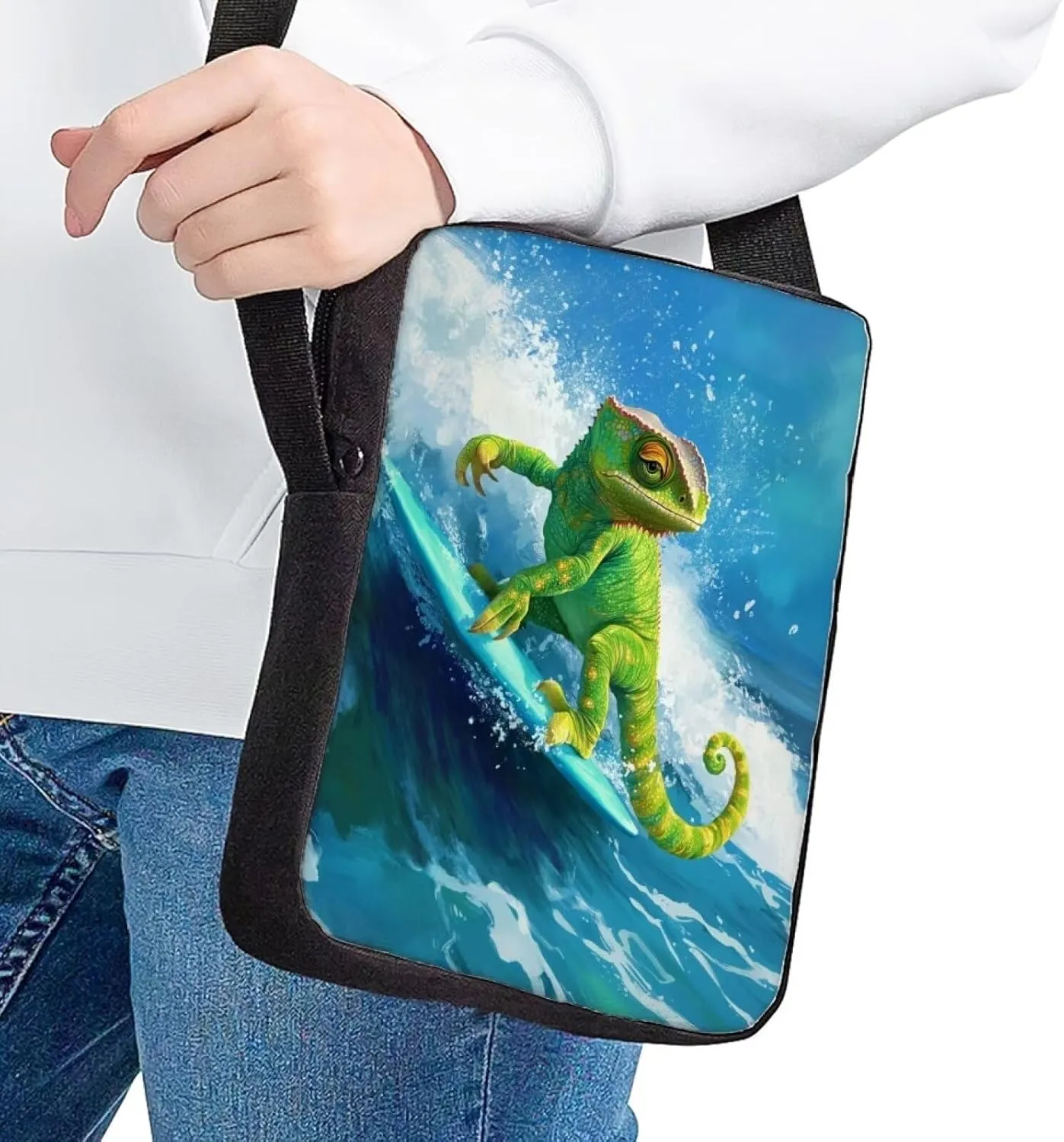 COEQINE Novelty Crossbody Purse for Travel Lizard Surfing Purse Bag With Shoulder Strap Adjustable Lightweight Messenger Bag With Back Zipper Pocket