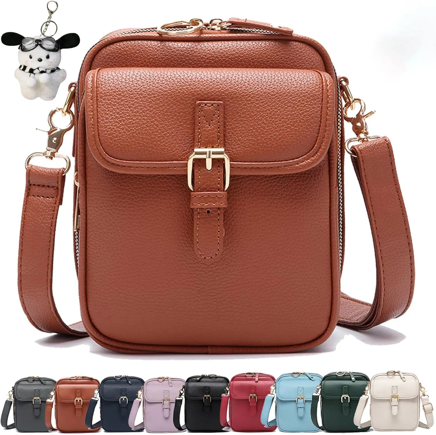 collaboraten1 Crossbody Leather Bag, Large Capacity with 10 Card Slots, Women's Anti-Theft Vintage Shoulder Messenger Bag