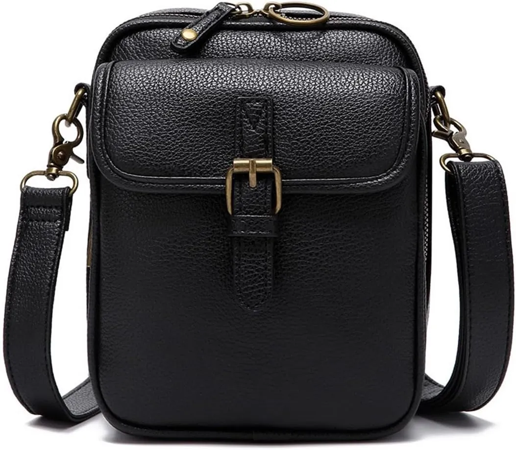 CollaboratenVegan Leather Crossbody Bag - Double Layer Large Capacity Anti-Theft Mini Messenger Bag for Women/Men