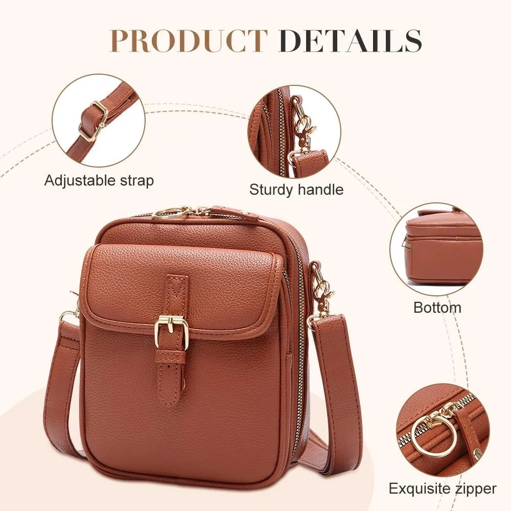 CollaboratenVegan Leather Crossbody Bag - Double Layer Large Capacity Anti-Theft Mini Messenger Bag for Women/Men