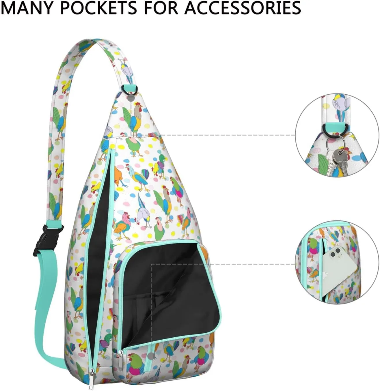 Colorful Garden Rooster and Egg Crossbody Bag Daypack for Women Men Lightweight Waterproof Sling Bag Backpack Hiking Cycling