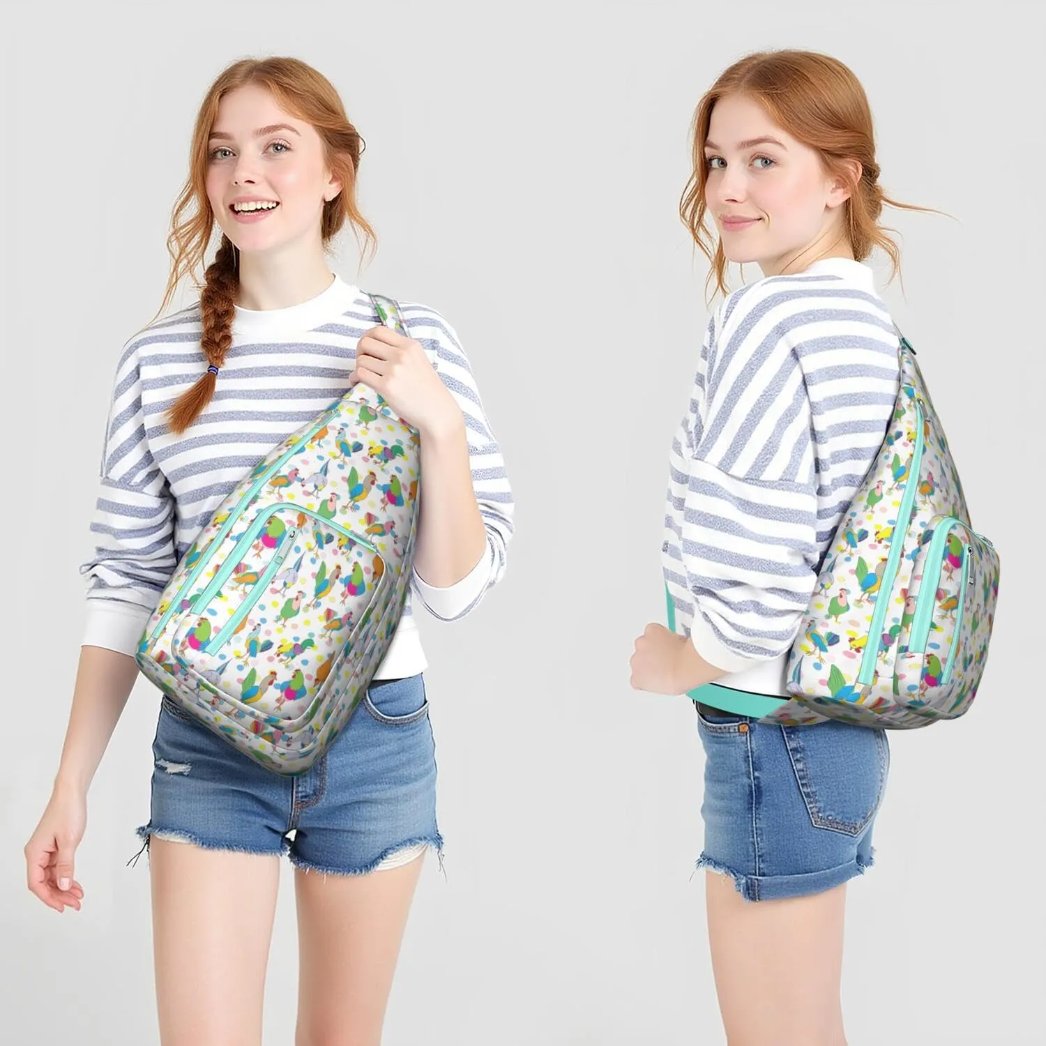Colorful Garden Rooster and Egg Crossbody Bag Daypack for Women Men Lightweight Waterproof Sling Bag Backpack Hiking Cycling