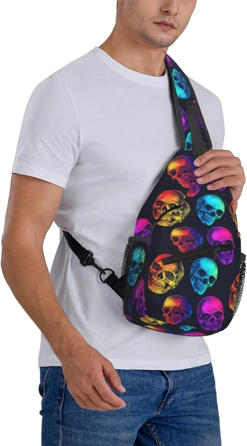 Colorful Neon Skull Sling Backpack Hiking Backpack Crossbody Bag Sports Lightweight And Durable Chest Bag Shoulder Bag For Women Men