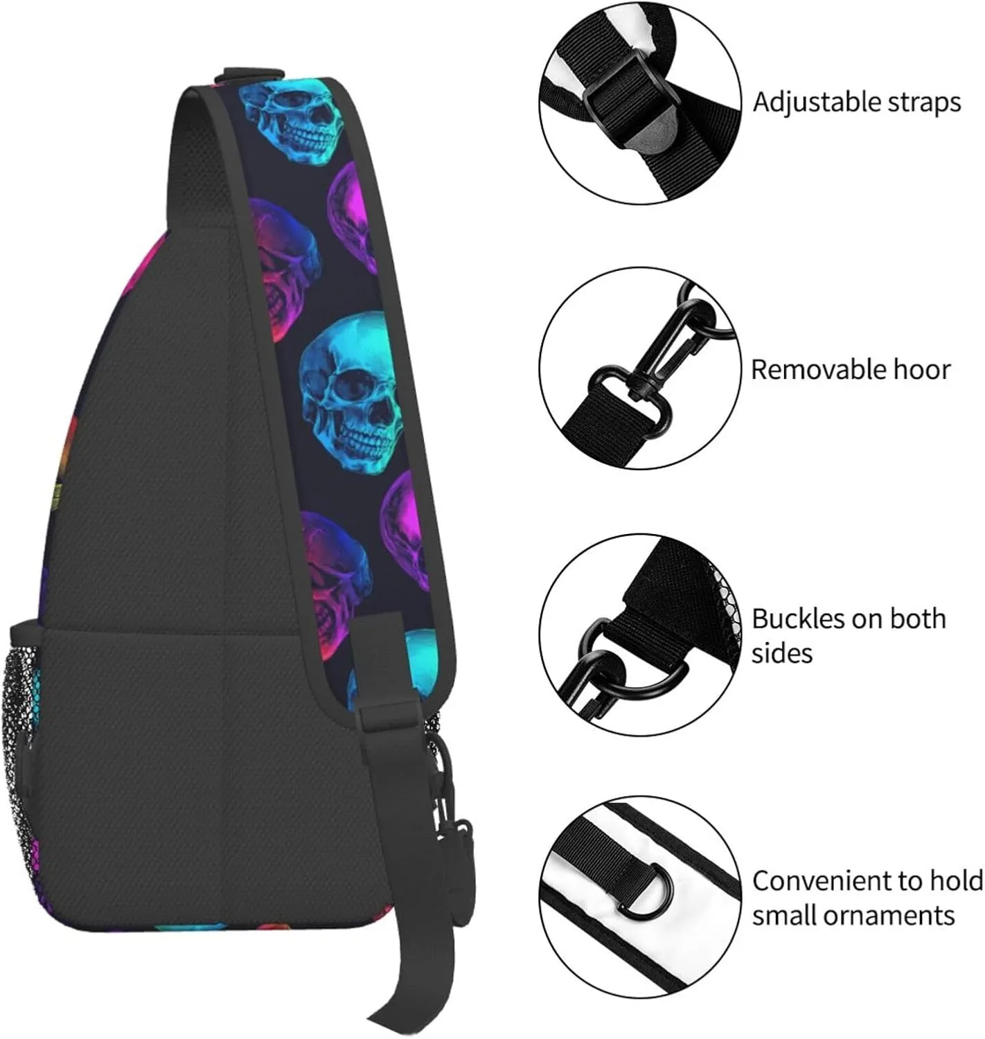 Colorful Neon Skull Sling Backpack Hiking Backpack Crossbody Bag Sports Lightweight And Durable Chest Bag Shoulder Bag For Women Men