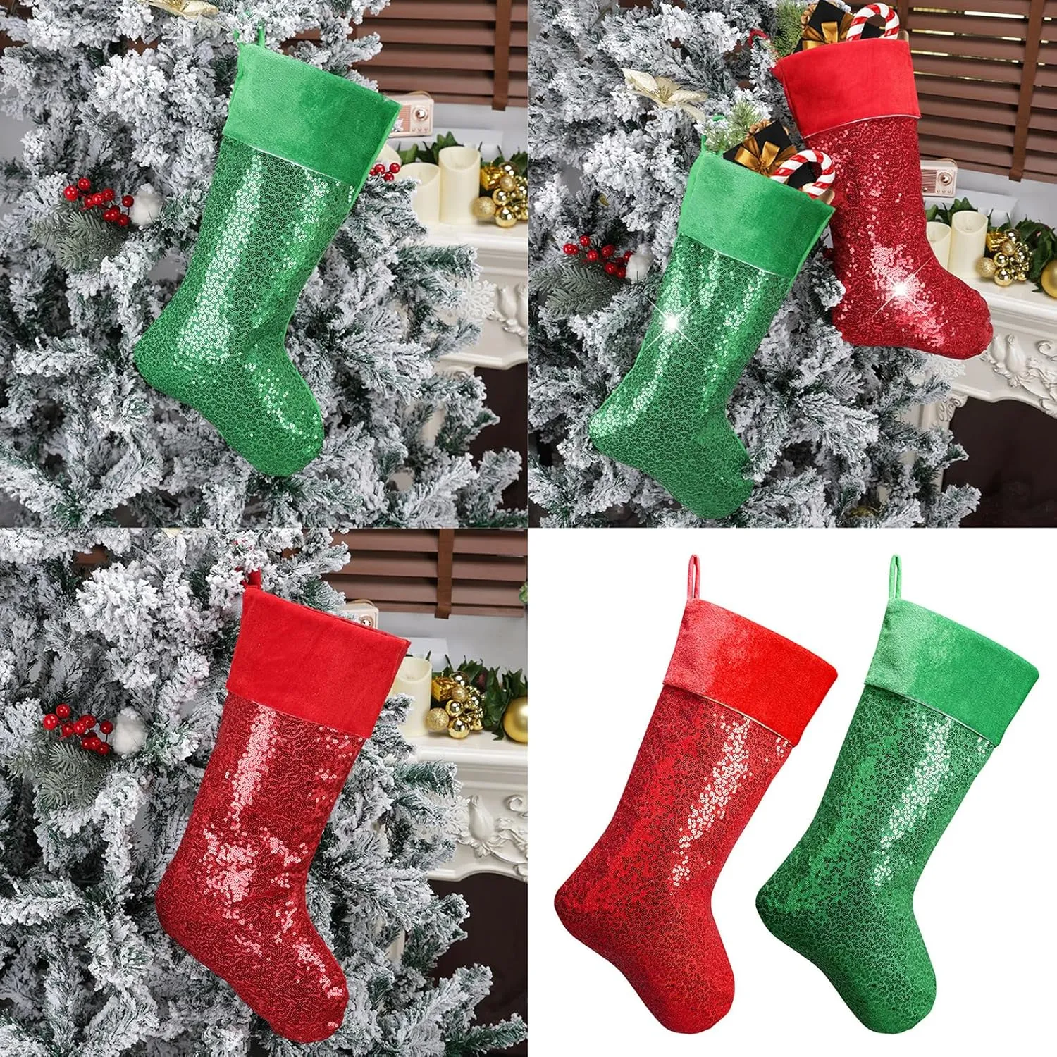 Colorful Sequins Christmas Stocking Large Capacity Present Bag Festival Fireplaces Hanging Ornament Party Supplies