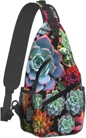 (Colorful Succulent) Crossbody Chest Bag For Men Women Lightweight Sling Backpack Adjustable Shoulder Bag For Travel Outdoor Daily Use