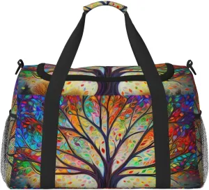 Colorful Trees Big Capacity Sports Gym Bag Portable Travel Duffle Bag, Tree of Life Lightweight Weekender Workout Bag for Overnight, Unisex