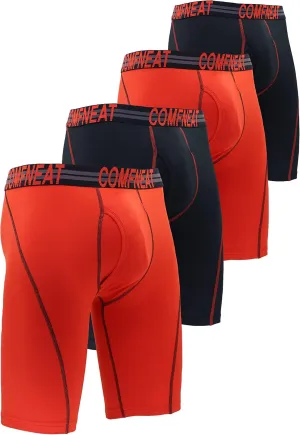 Comfneat Men's 9" Long Boxer Briefs Sports Performance Breathable Underwear 4-Pack