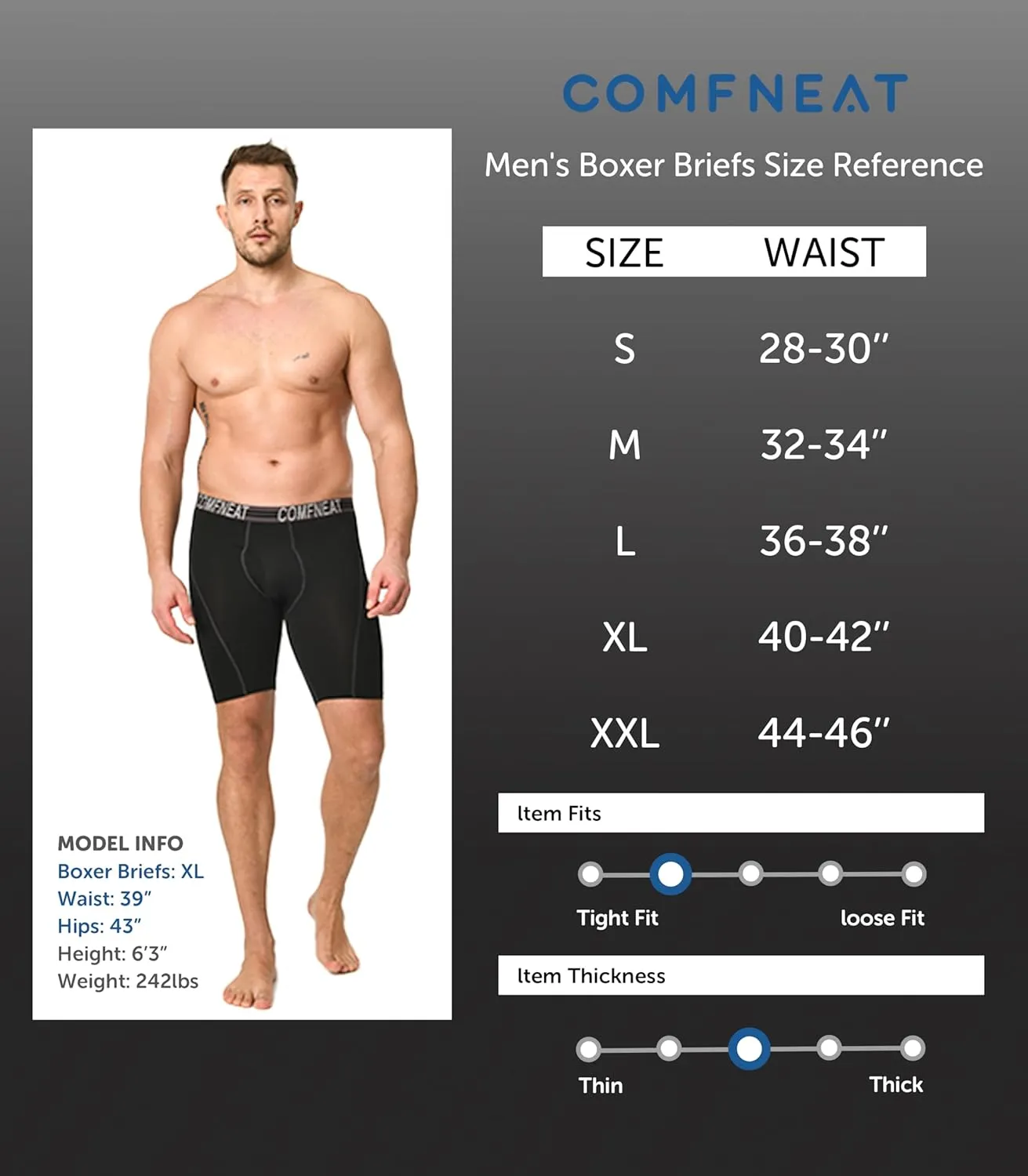 Comfneat Men's 9" Long Boxer Briefs Sports Performance Breathable Underwear 4-Pack