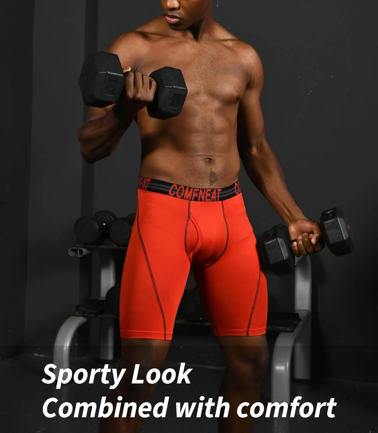 Comfneat Men's 9" Long Boxer Briefs Sports Performance Breathable Underwear 4-Pack