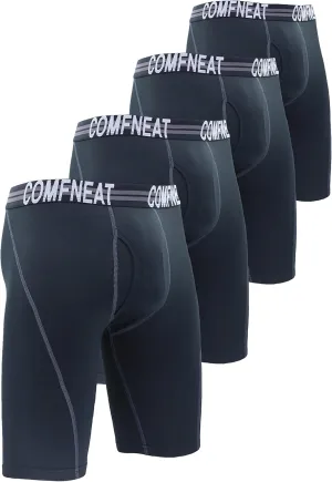 Comfneat Men's 9" Long Boxer Briefs Sports Performance Breathable Underwear 4-Pack