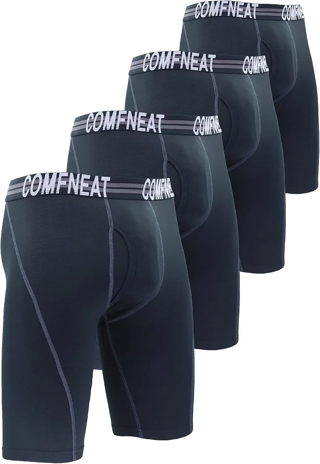 Comfneat Men's 9" Long Boxer Briefs Sports Performance Breathable Underwear 4-Pack