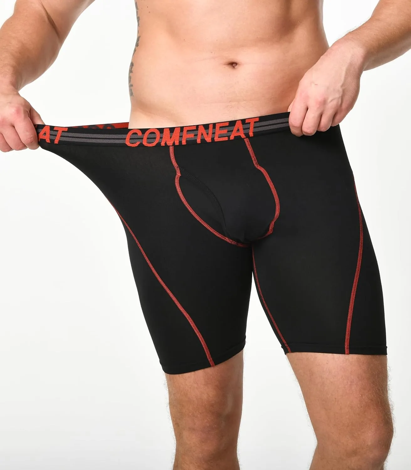 Comfneat Men's 9" Long Boxer Briefs Sports Performance Breathable Underwear 4-Pack