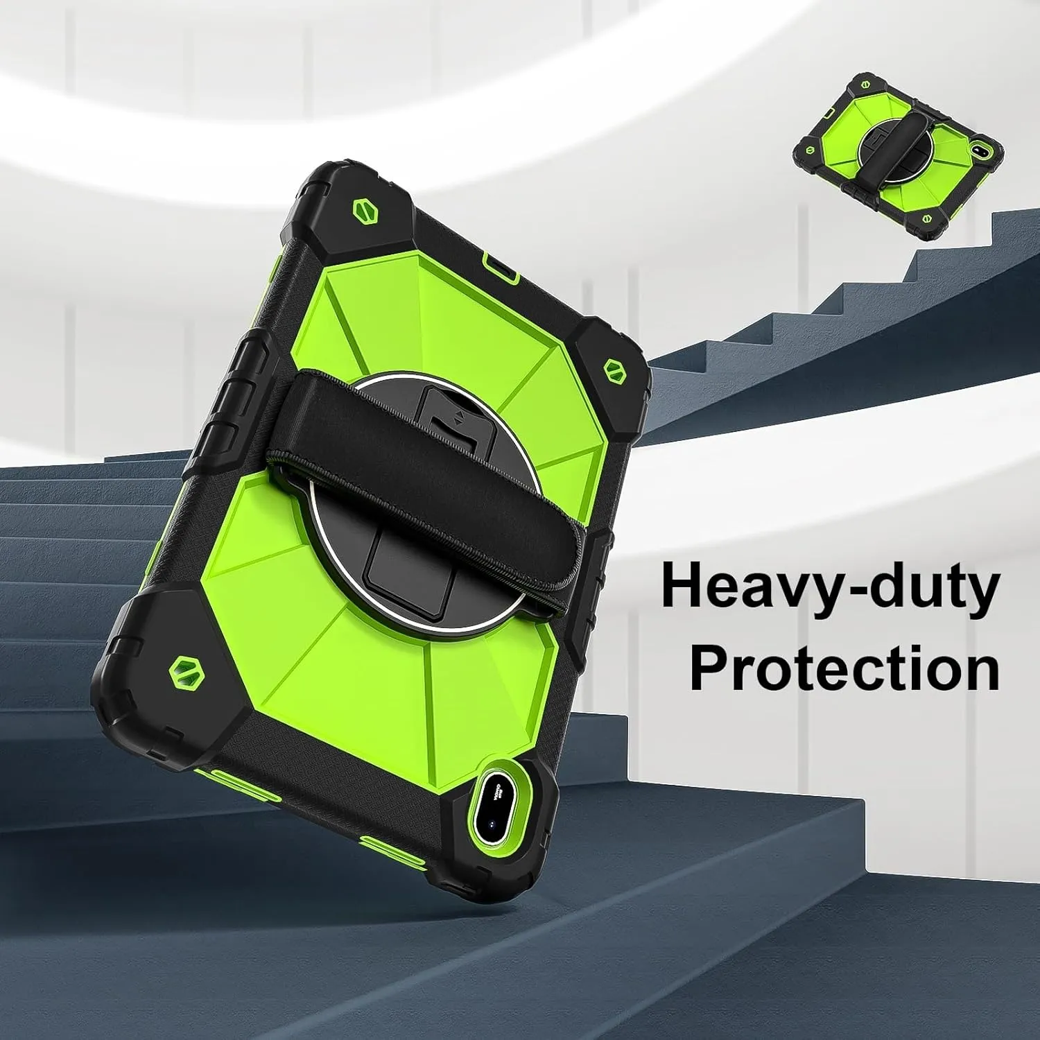 Compatible with Huawei Matepad SE 11inch 2024 Shockproof Kids Case,[Kickstand] [Shoulder Strap] 360 Degree Rotating Hand Strap Stand Bracket Heavy Duty Rugged Cover cy (BLACK GREEN)