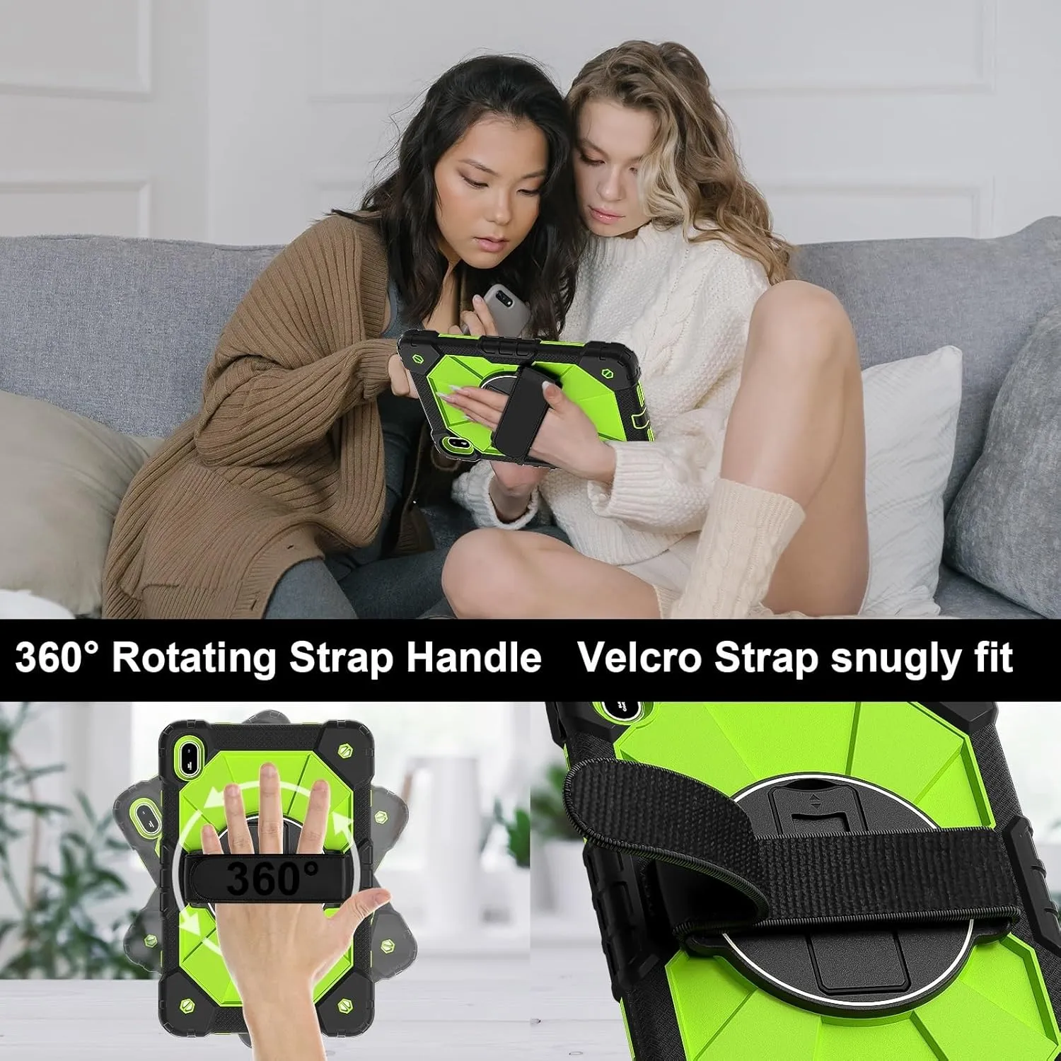 Compatible with Huawei Matepad SE 11inch 2024 Shockproof Kids Case,[Kickstand] [Shoulder Strap] 360 Degree Rotating Hand Strap Stand Bracket Heavy Duty Rugged Cover cy (BLACK GREEN)