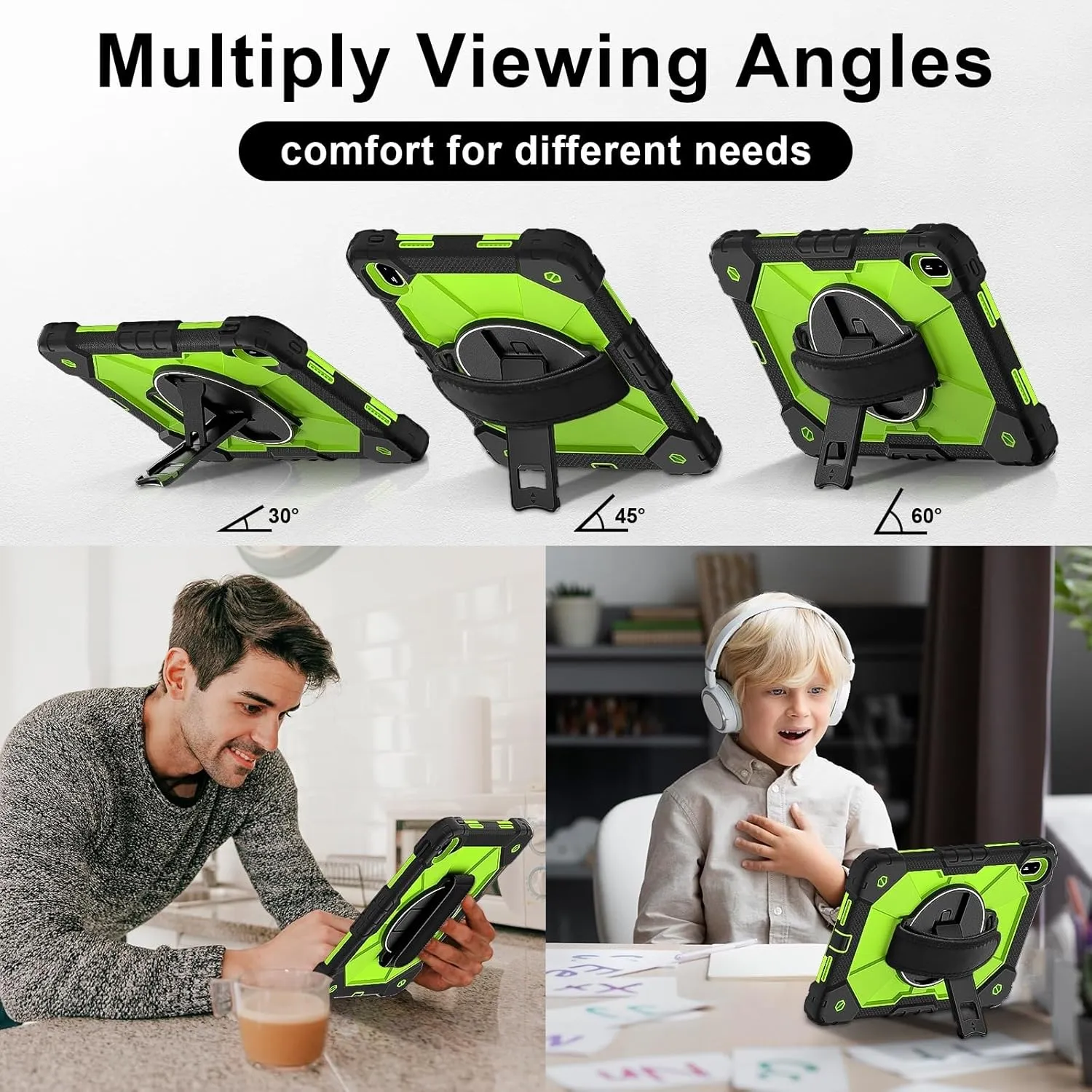Compatible with Huawei Matepad SE 11inch 2024 Shockproof Kids Case,[Kickstand] [Shoulder Strap] 360 Degree Rotating Hand Strap Stand Bracket Heavy Duty Rugged Cover cy (BLACK GREEN)