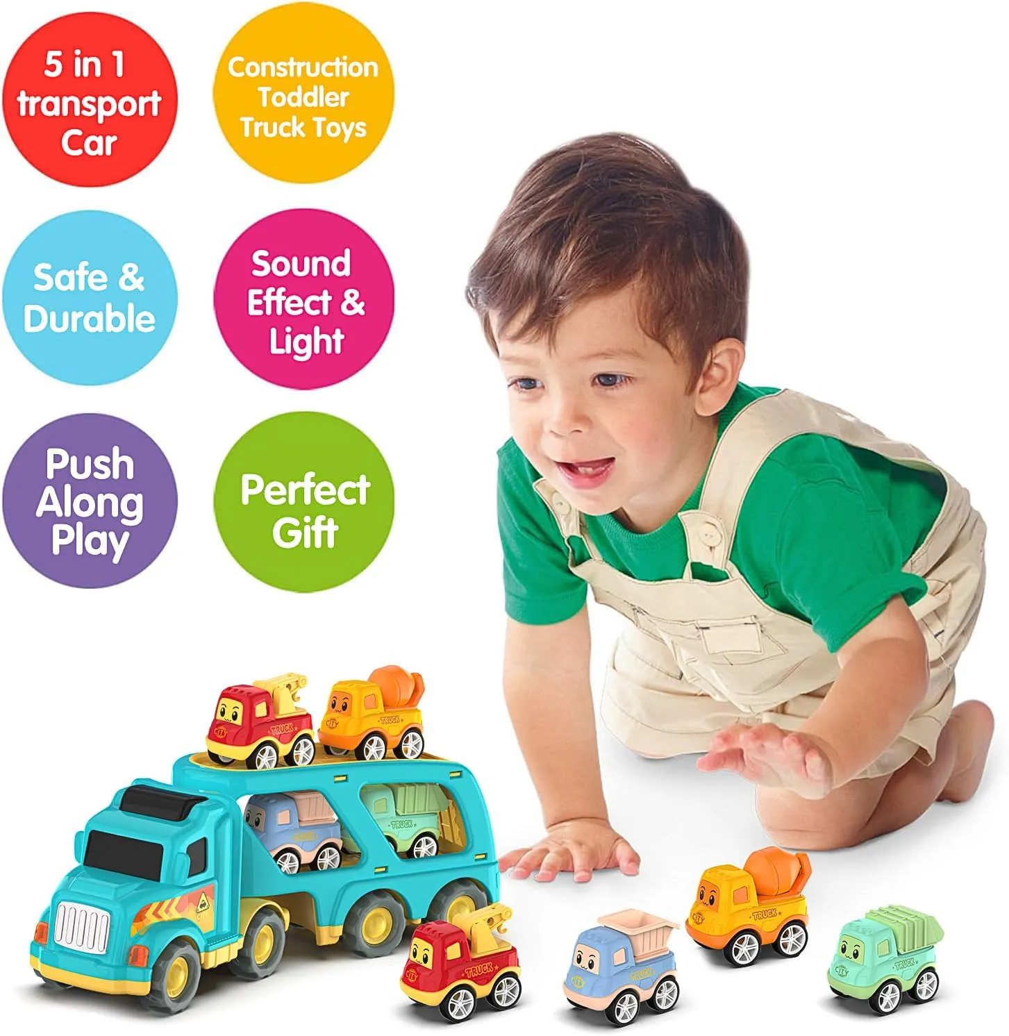 Construction Toddler Truck Toys for Boys Girls Age 3 4 5 6 7 Years Old,5 in 1 Carrier Transport City Vehicles Toys，Car Trucks Toys for Kids 3-7,Birthday Gift for Toddlers 3 