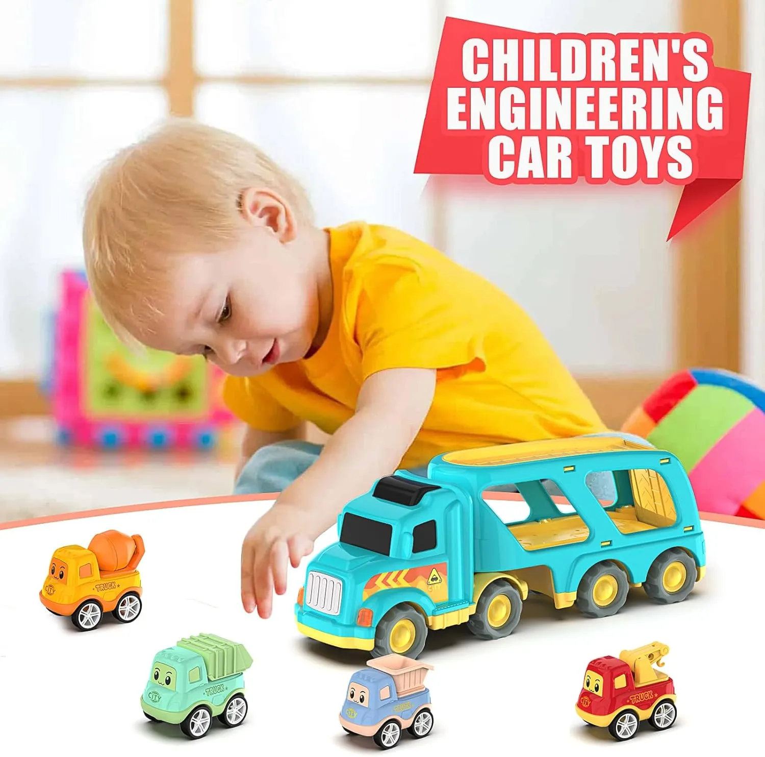 Construction Toddler Truck Toys for Boys Girls Age 3 4 5 6 7 Years Old,5 in 1 Carrier Transport City Vehicles Toys，Car Trucks Toys for Kids 3-7,Birthday Gift for Toddlers 3 