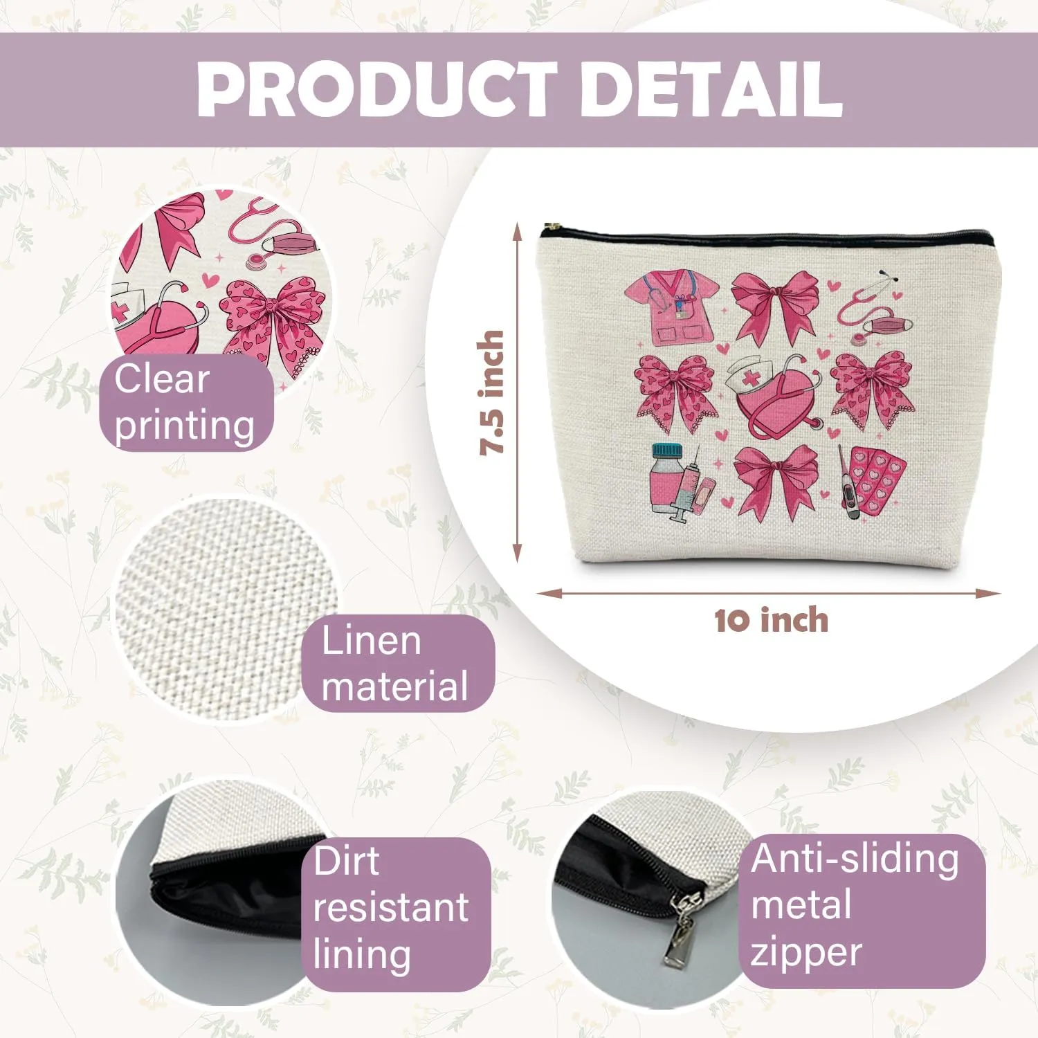 Coquette Pink Bow Nurse Makeup Bag, Nurse Gifts for Women Cosmetic Bags, Nurse Week Gifts Makeup Pouch, Nurse Appreciation Gifts Zipper Pouch