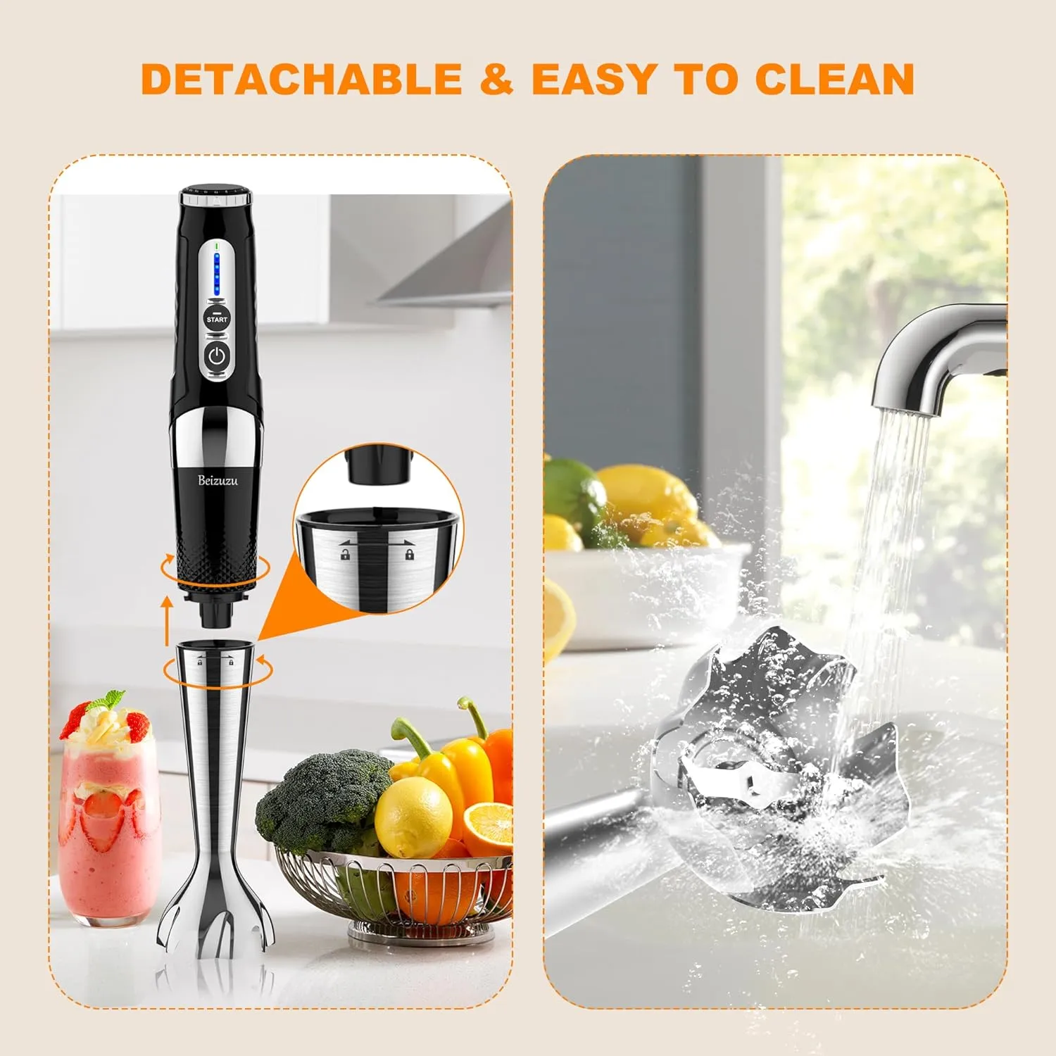 Cordless Hand Blender: 4-in-1 USB Rechargeable Immersion Blender, 21 Variable Speeds & 3-Angle Adjustable with 700ml Chopper, 700ml Beaker, Egg Whisk and Beater for Smoothies, Soup, Baby Food (Black)