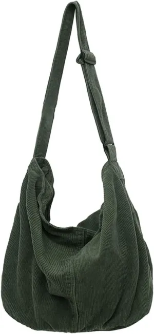 Corduroy Shoulder Bag for Women Men Large Capacity Crossbody Bag Minimalist Tote Commuting Handbag Purse