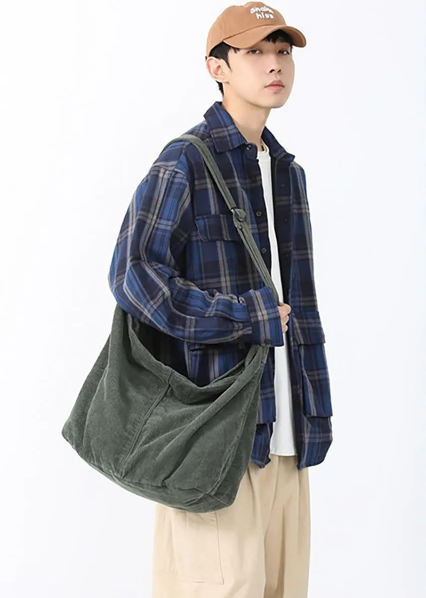 Corduroy Shoulder Bag for Women Men Large Capacity Crossbody Bag Minimalist Tote Commuting Handbag Purse