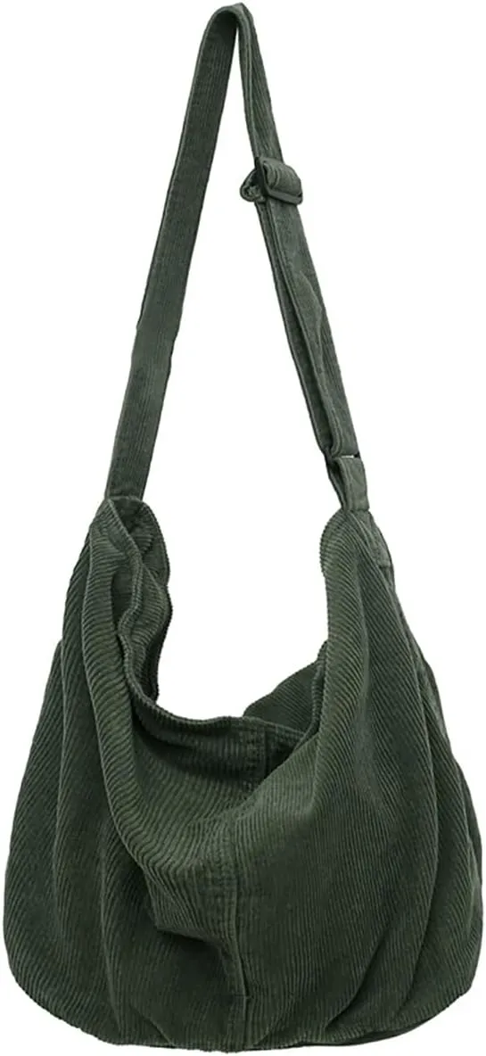 Corduroy Shoulder Bag for Women Men Large Capacity Crossbody Bag Minimalist Tote Commuting Handbag Purse