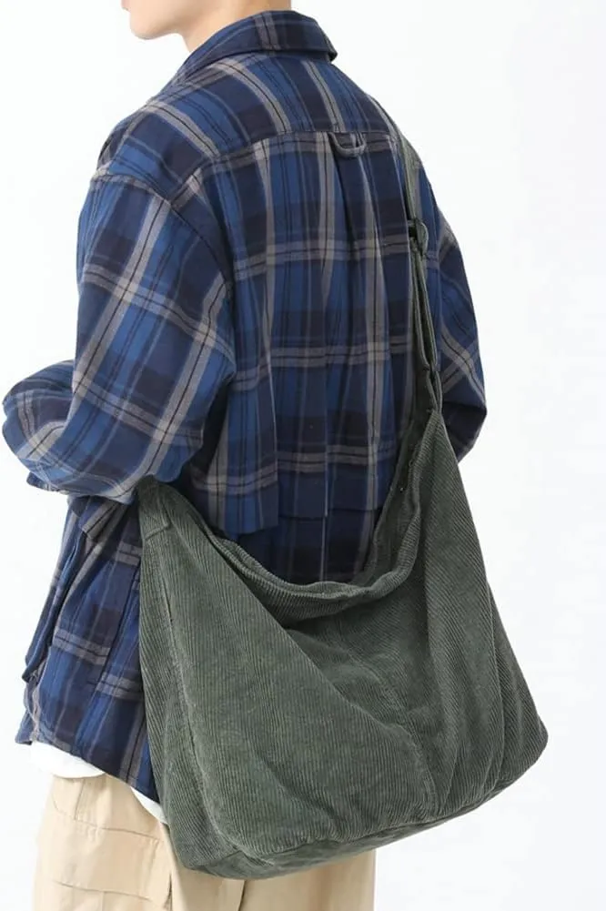 Corduroy Shoulder Bag for Women Men Large Capacity Crossbody Bag Minimalist Tote Commuting Handbag Purse
