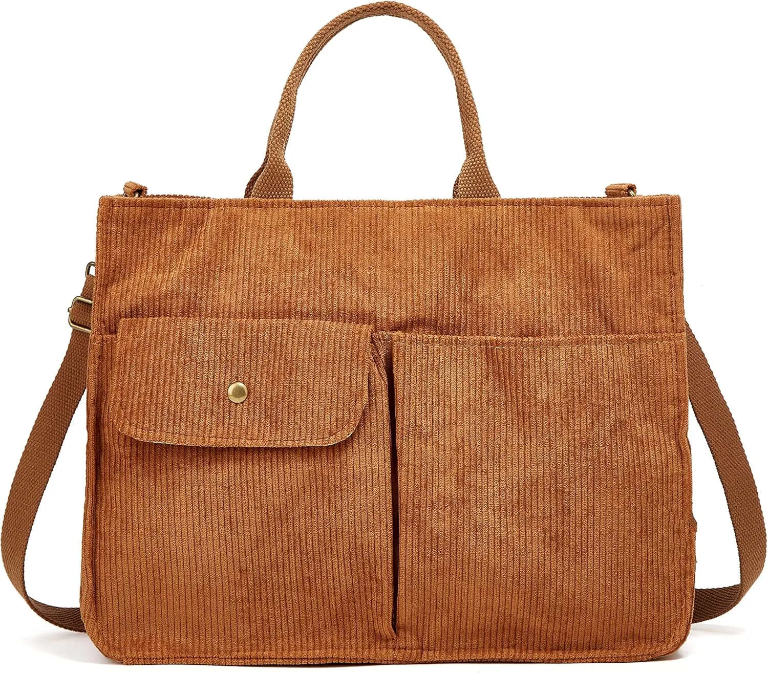 Corduroy Tote Bag for Women Girl Casual Shoulder Handbags Crossbody Bag with Zipper and Outer Pocket