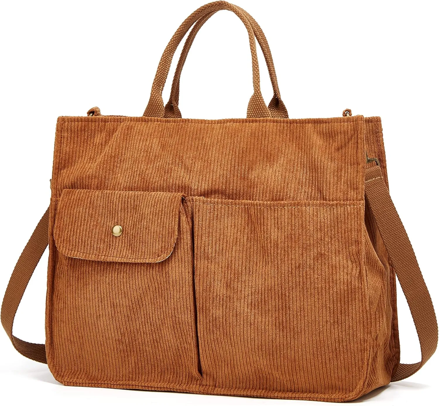 Corduroy Tote Bag for Women Girl Casual Shoulder Handbags Crossbody Bag with Zipper and Outer Pocket