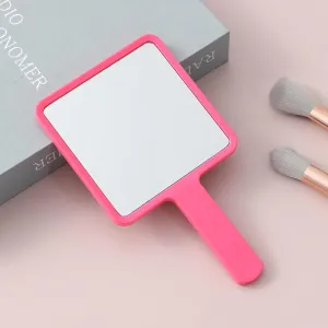 Cosmetic Mirror, Square HD Handheld Mirror, Portable Handheld Handle, Beauty Small Mirror Square red
