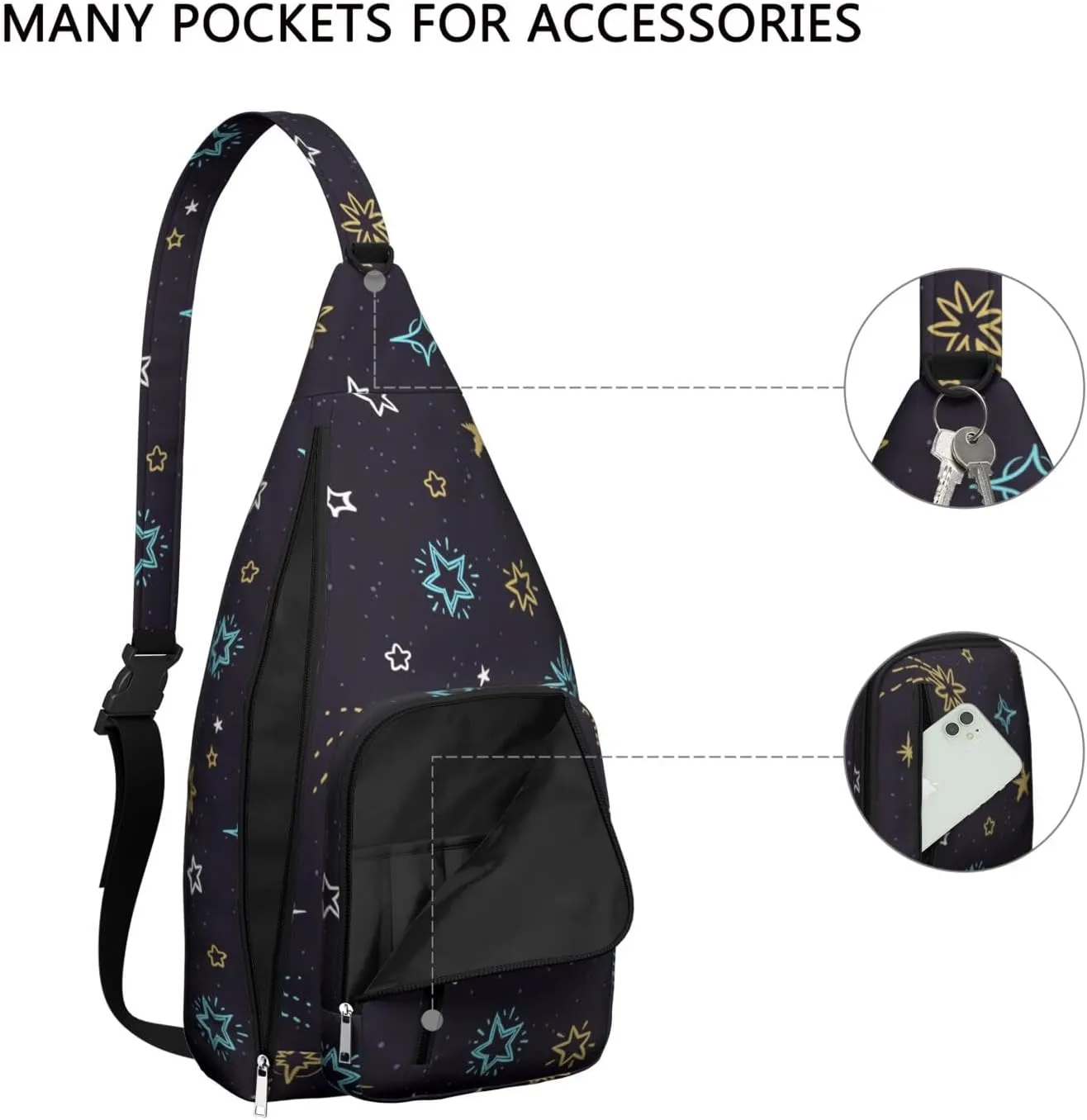 Cosmic Retro Stars Crossbody Bag Daypack for Women Men Lightweight Waterproof Sling Bag Backpack Hiking Cycling