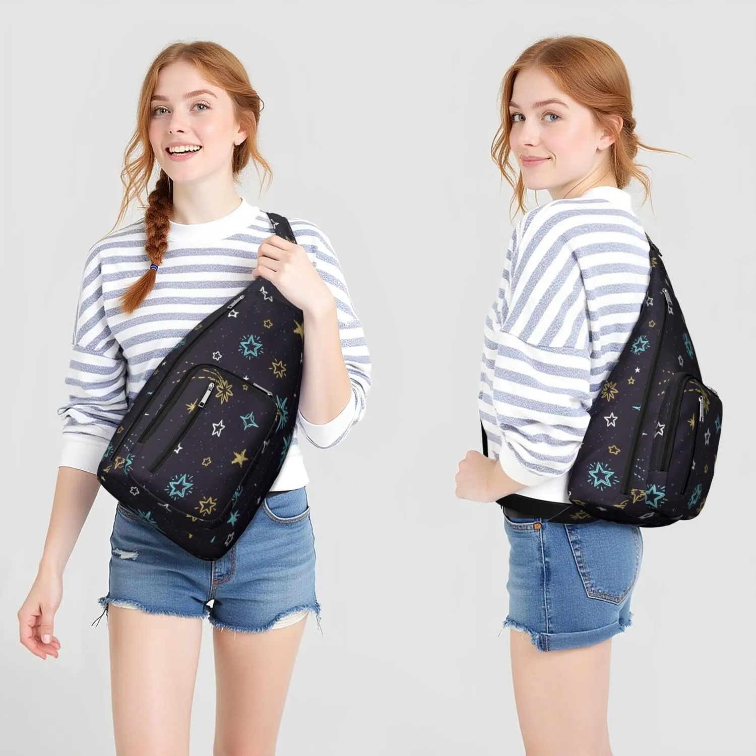 Cosmic Retro Stars Crossbody Bag Daypack for Women Men Lightweight Waterproof Sling Bag Backpack Hiking Cycling