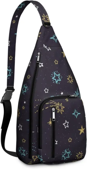 Cosmic Retro Stars Crossbody Bag Daypack for Women Men Lightweight Waterproof Sling Bag Backpack Hiking Cycling