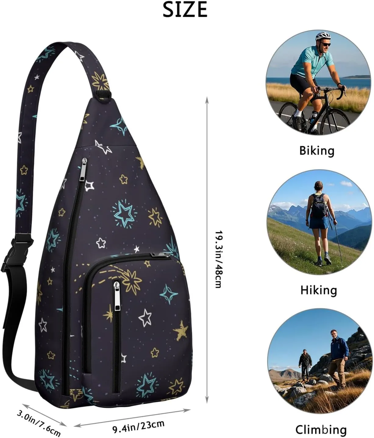 Cosmic Retro Stars Crossbody Bag Daypack for Women Men Lightweight Waterproof Sling Bag Backpack Hiking Cycling