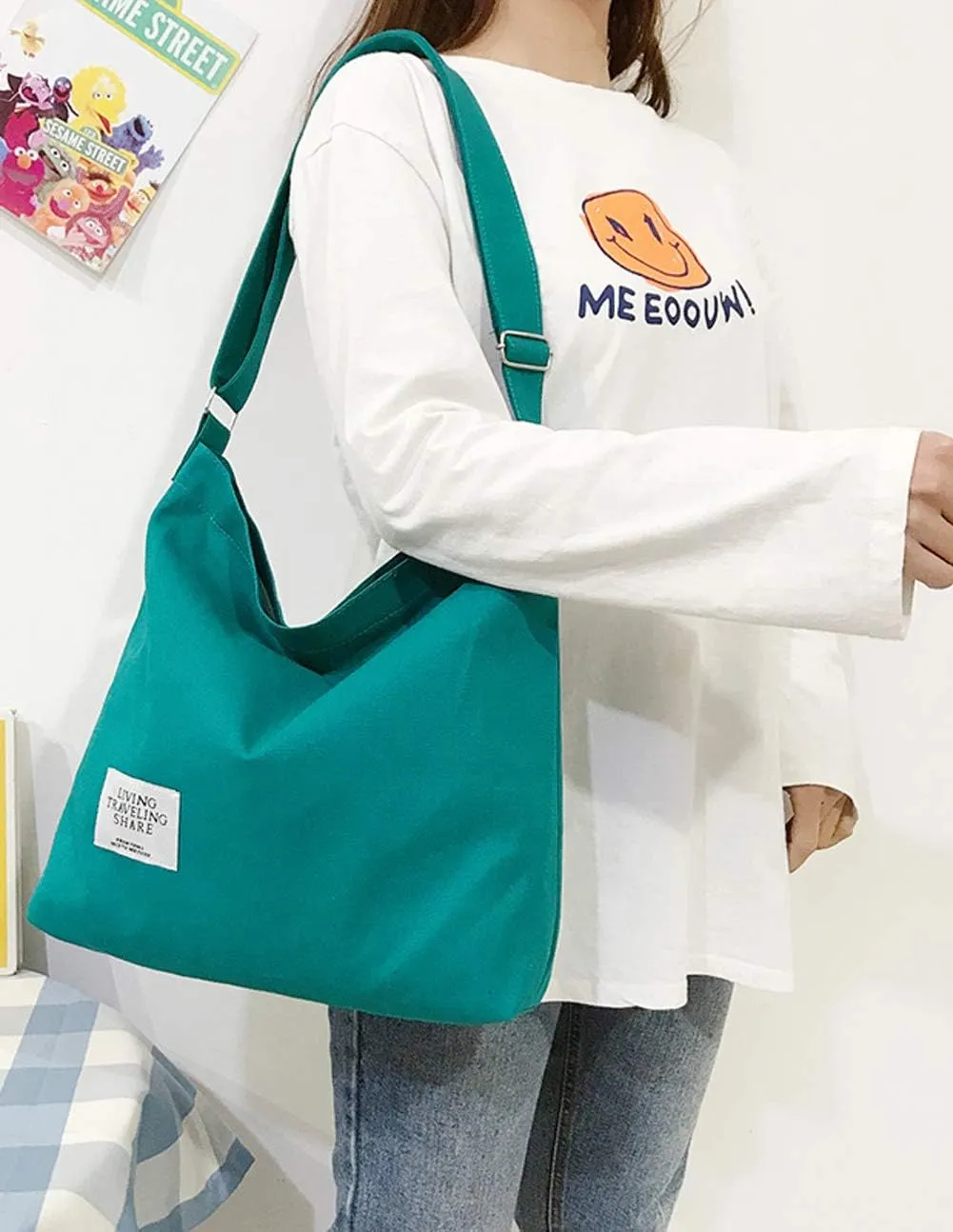 Covelin Women's Retro Large Size Canvas Shoulder Bag Hobo Crossbody Handbag Casual Tote