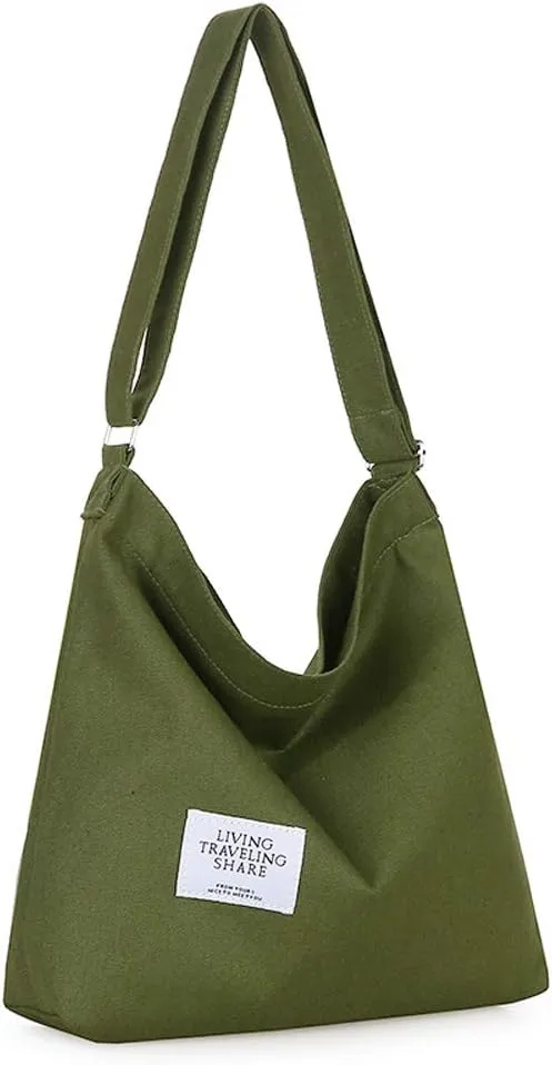 Covelin Women's Retro Large Size Canvas Shoulder Bag Hobo Crossbody Handbag Casual Tote